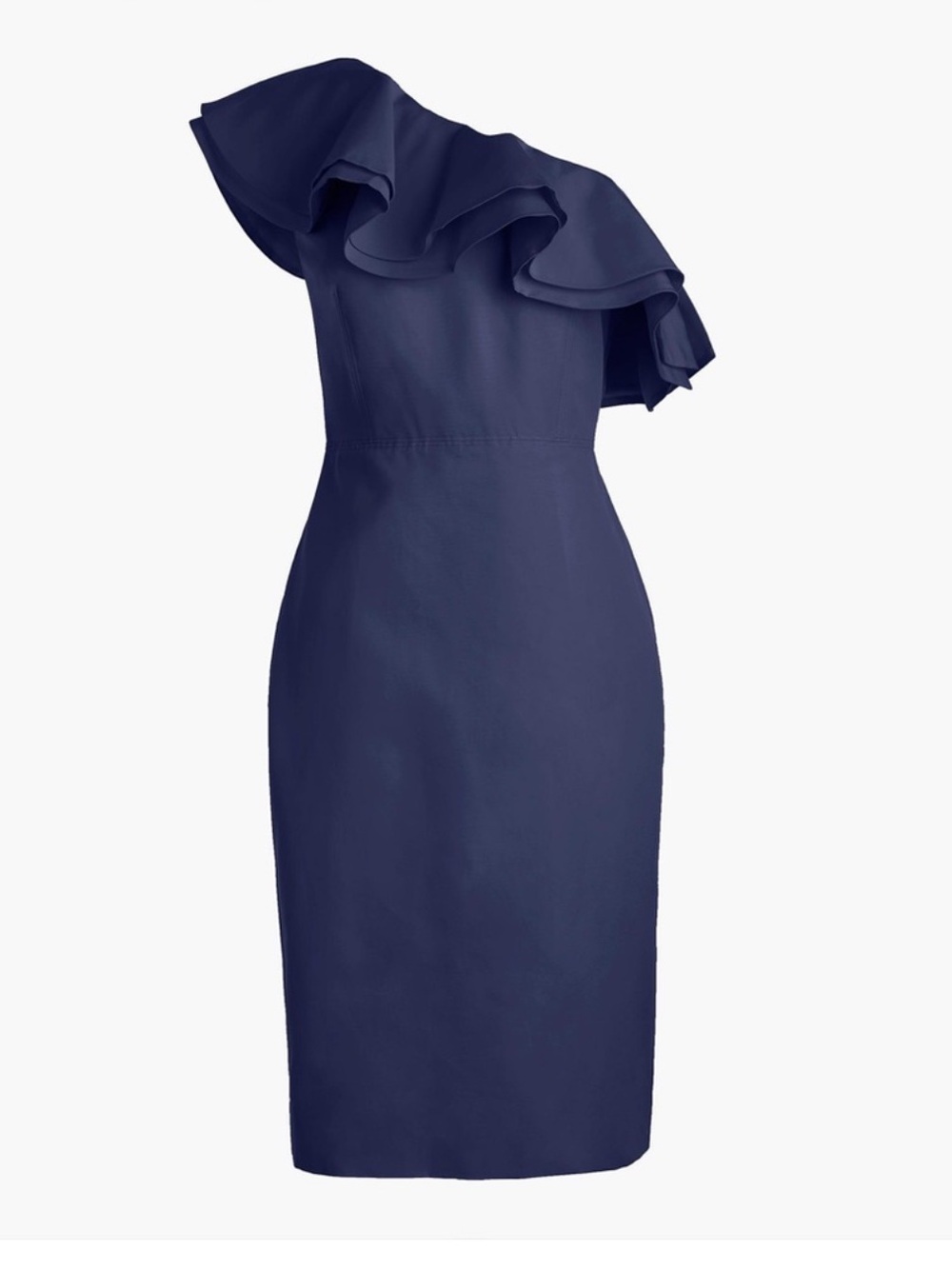 NWT J. Crew Faille One Shoulder Ruffle Dress in Cotton Silk Navy Blue sz 10